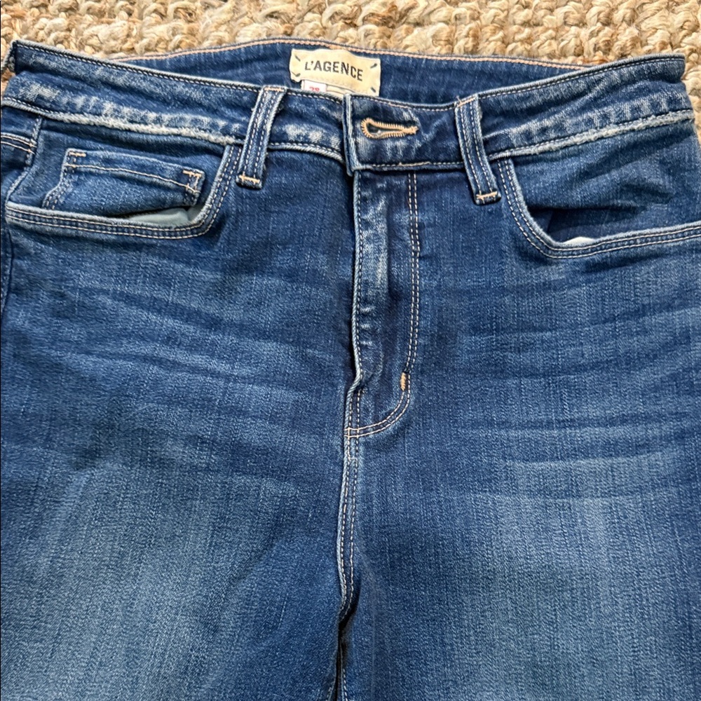 L'AGENCE Slim Straight Jeans in Mid Blue Wash